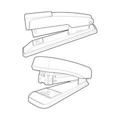 Set of stapler in line art vector style, isolated on white background. stapler in line art vector style for coloring book.