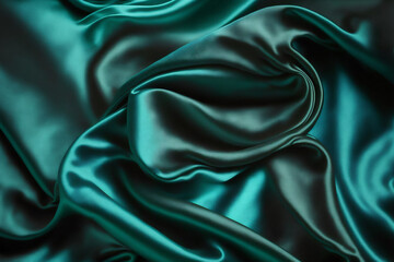 Obraz premium Abstract green silk satin wavy background. Generated by AI