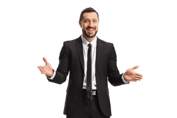 Young businessman gesturing with hands