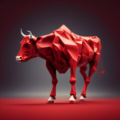 abstraction bull large horned animal of red color on a gray-red background