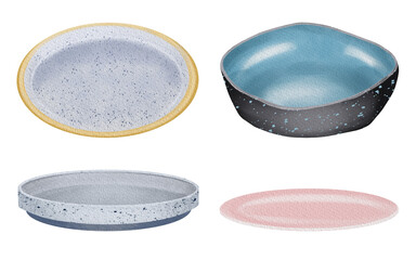 Set of ceramic plates illustration, plates clipart, isolated illustration 