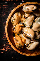 Pickled mussels in a bowl. 