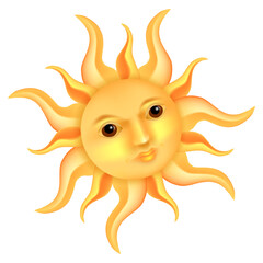 Images of a bright animated sun in the style of old images on the maps, a cartoon sun, a symbol of heat, drought