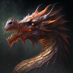 Dragon reptile burning fire. Generative AI