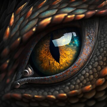 Dragon reptile eye closeup. Generative AI