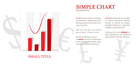 Simple red chart with grey currency symbols on white background