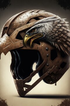 a helmet with an eagle on the side of it and a helmet with an eagle on the side of it, with a brown background of a sepia and white background with a sepia. , AI Generative AI