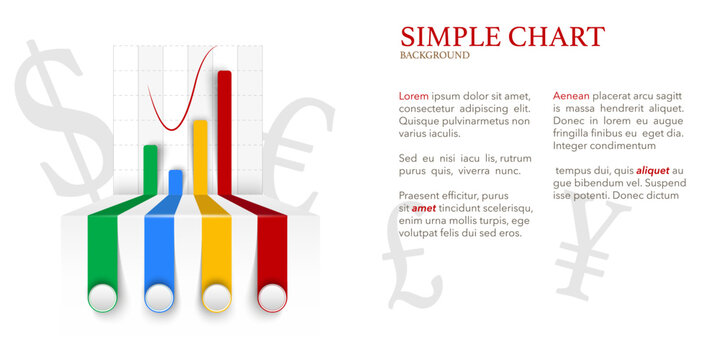 Simple colourful chart with grey currency symbols on white background
