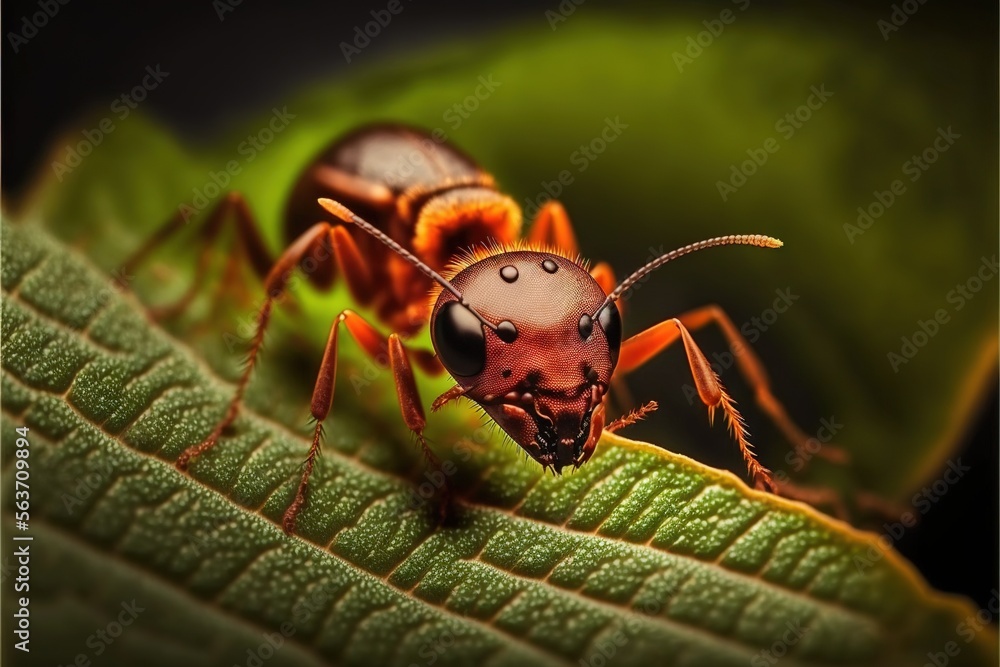Poster a close up of a bug on a leaf with a black background and a green leaf with a black background and a