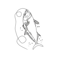 monochrome lineart illustration of a hooked samsons fish