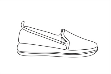 Continuous one line  drawing of moccasin isolated on a white background. Concept of comfort shoes in modern casual style.
