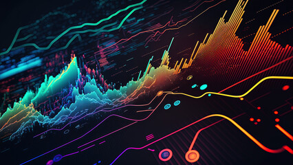 Tech wave, futuristic financial chart, glowing financial data, high tech financial visualization, advanced financial graphics, futuristic financial analysis, bright financial dashboard