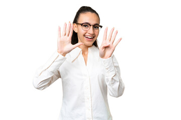 Young Arabian woman over isolated chroma key background counting nine with fingers
