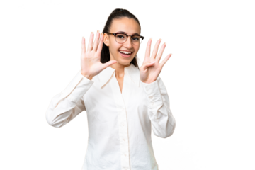 Young Arabian woman over isolated chroma key background counting nine with fingers