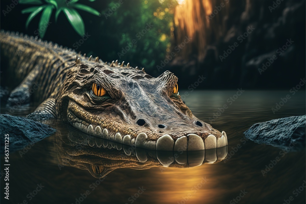 Aufkleber a large alligator is floating in the water with its mouth open and it's eyes open and it's head slig
