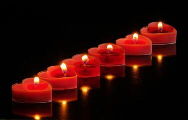Red heart-shaped candles