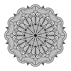 Mandala floral coloring page for adults relaxation, black and white mandala coloring page hand drawn outlined doodle line art, adult mandala for coloring page interior