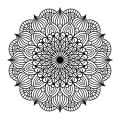 Mandala floral coloring page for adults relaxation, black and white mandala coloring page hand drawn outlined doodle line art, adult mandala for coloring page interior