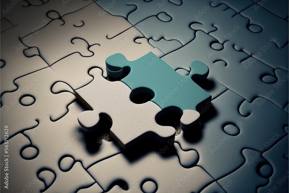 Poster a puzzle piece with a missing piece in it's center and a missing piece in the middle of the puzzle p