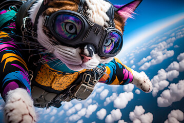 Skydiving cat. Generative AI