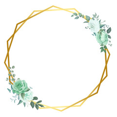 Golden Frames With Green Flowers White Background