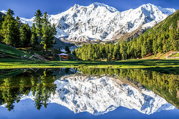 Reflection of the Nanga Parbat at 8,126 meters well know as the Killer mountain in the Himalaya ragenge 