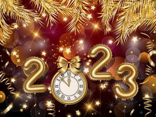 Free vector realistic new year 2023 festival banner on the shiny background