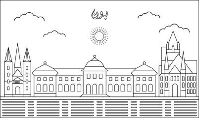 Bonn skyline with line art style vector illustration. Modern city design vector. Arabic translate : Bonn
