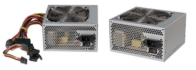 Computer power supply installed in stationary sets on an isolated background.