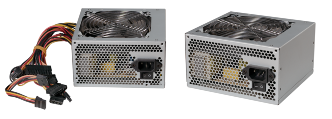 Computer power supply installed in stationary sets on an isolated background.