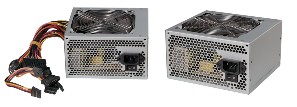 Computer power supply installed in stationary sets on an isolated background.