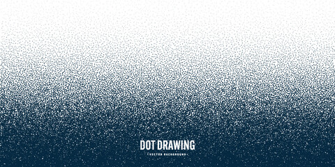Obraz premium Stipple pattern, dotted geometric background. Stippling, dotwork drawing, shading using dots. Pixel disintegration, random halftone effect. White noise grainy texture. Vector illustration