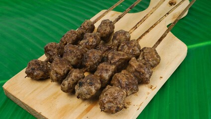 Homemade Bakso Bakar, Indonesian Chicken Meatball grilled. selective focus concept