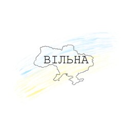 Stop the war in Ukraine. Ukrainian yellow-blue flag and map of Ukraine. Glory to Ukraine - patriotic line art tattoo