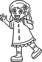 Fototapeta na wymiar Happy Girl Isolated Coloring Page for Kids
