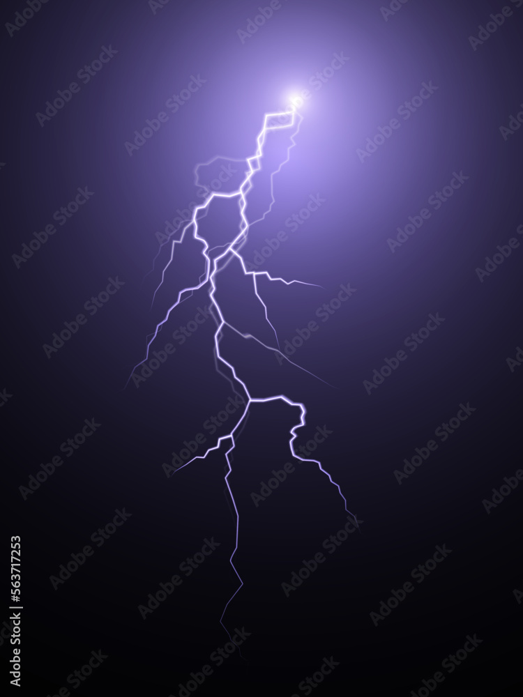 Poster Realistic lightning. Light effect of electric discharge. Lightning for web design and illustrations.