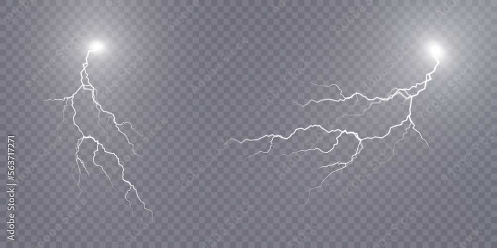 Poster Realistic lightning. Light effect of electric discharge. Lightning for web design and illustrations.
