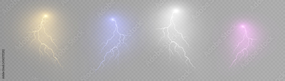 Poster Realistic lightning. Light effect of electric discharge. Lightning for web design and illustrations.