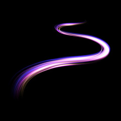 Light whirl. Curve neon line light effect. Glowing blue purple curved line for gaming industry advertising web design.