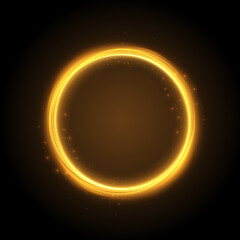 Light gold circle. Round golden line light effect. Glowing golden circle with neon effect. PNG frame for web design and illustrations vector	
