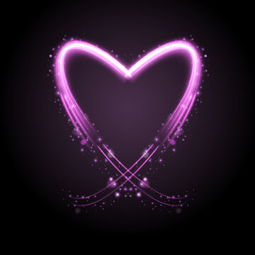 Radiant heart shape frame with shimmering fairy dust bursts. Design element for Valentine's Day. Vector for web design and illustrations.	
