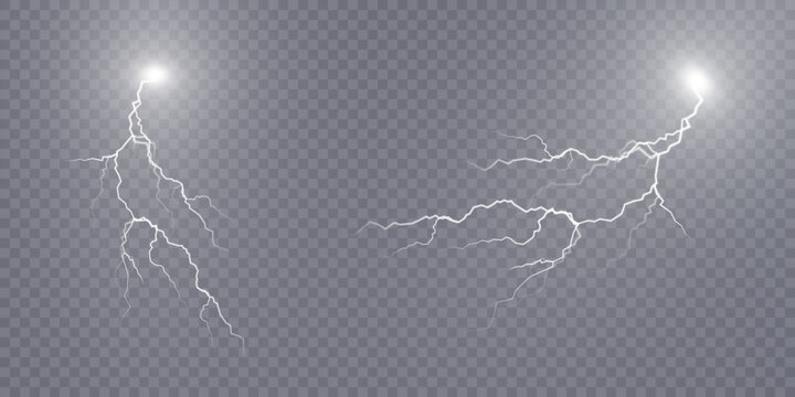 Realistic lightning. Light effect of electric discharge. Lightning for web design and illustrations.