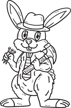 Rabbit with Hammer and Nail Isolated Coloring Page