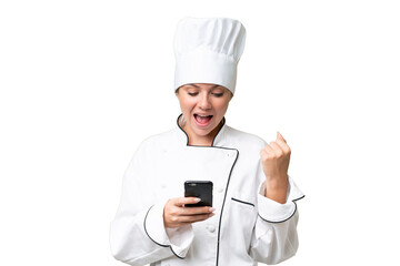 young Chef woman over isolated background