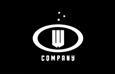 W black and white ellipse alphabet bold letter logo with dots. Creative template design for business and company