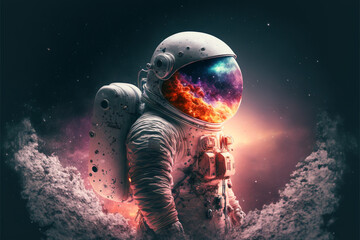 Abstract image of an astronaut, cosmonaut in a space suit, AI generated art
