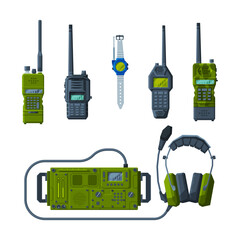 Handheld Transceiver or Walkie-talkie as Portable Radio Device with Antenna Vector Set © topvectors