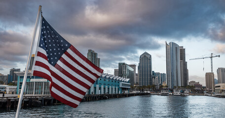 San Diego California Pier Boats American Flag City