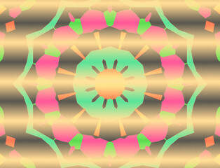 Abstract, Horizontal Gold Lines, above a Green and Red Spiral Design, within a Border