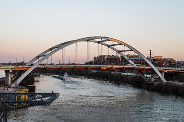 city harbour bridge at sunset